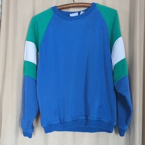 Vintage Color Block Crew Sweatshirt Blue Green White